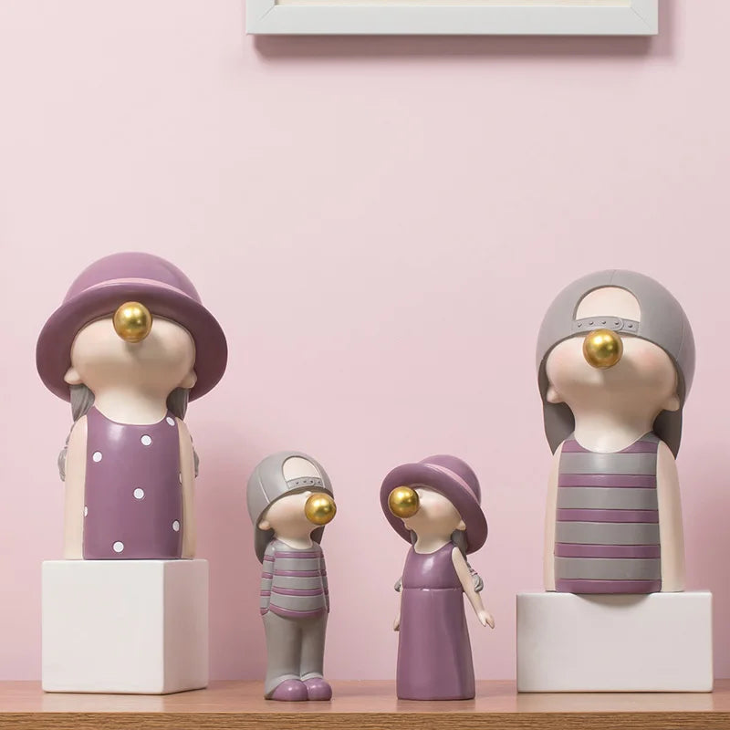 Afralia™ Bubble Gum Blowing Character Statue for Modern Home Decor