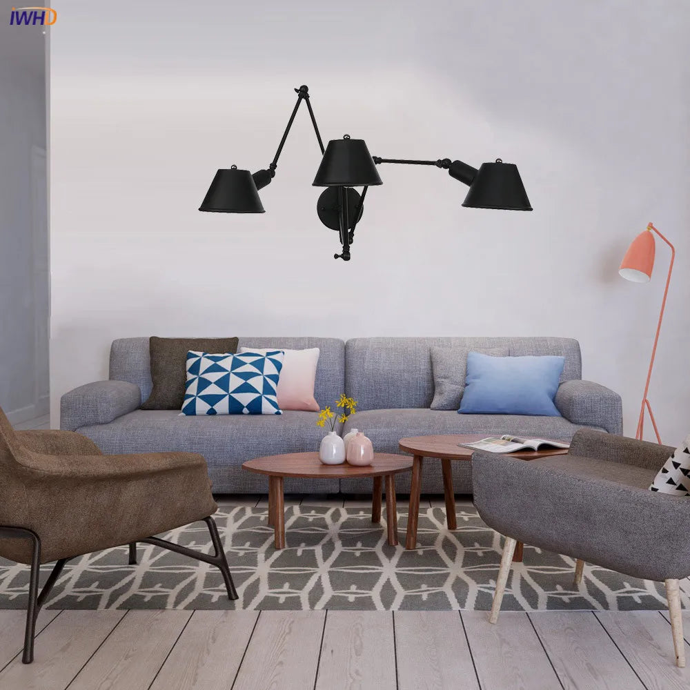 Afralia™ Swing Arm LED Wall Light Industrial Vintage Sconce - 3 Heads Loft Style