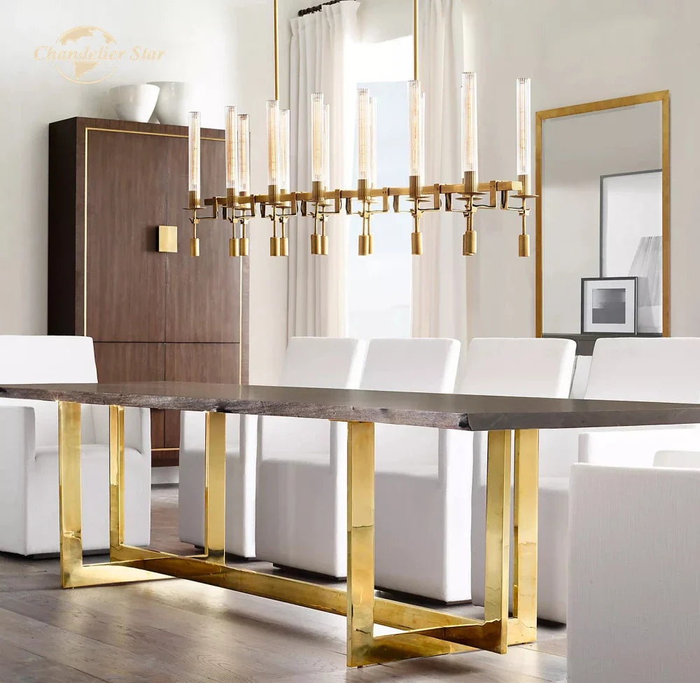 Afralia™ Glass LED Linear Chandelier for Dining & Living Room, Kitchen Island Lighting