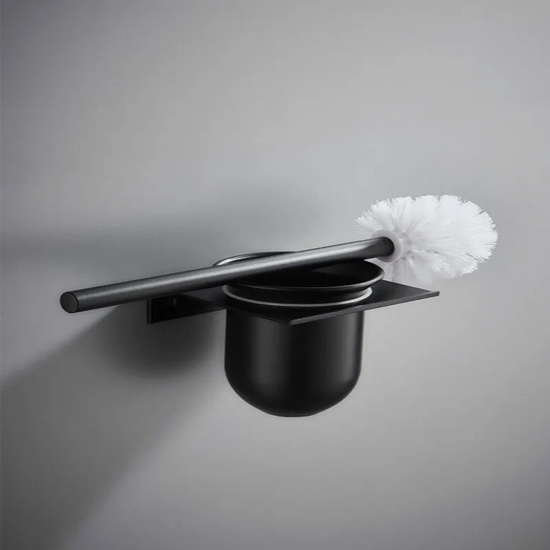 Afralia™ Stainless Steel Toilet Brush Holder, Wall Mount, Black, Bathroom Cleaning Kit