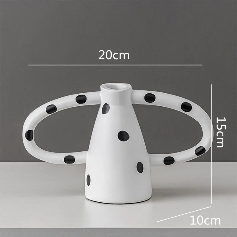 Afralia™ Ceramic Vase with Black and White Spots | Abstract Wave Point Design