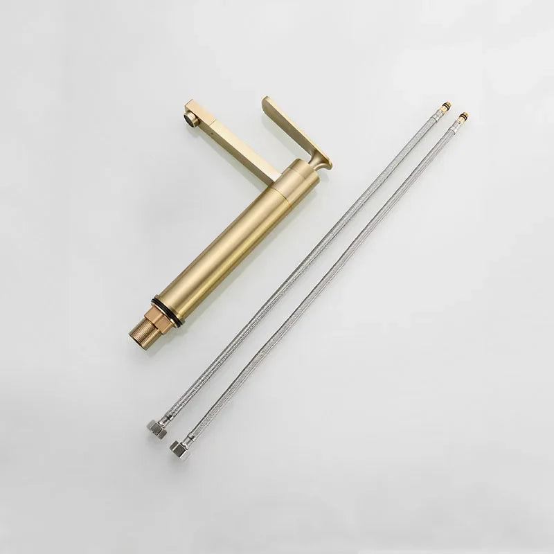 Afralia™ Gold Brass Bathroom Basin Faucet Single Handle Deck Mounted Brushed Gold Tap
