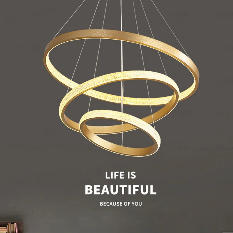 Afralia™ Gold Circle Chandelier Creative LED Lighting Modern Indoor Fixtures