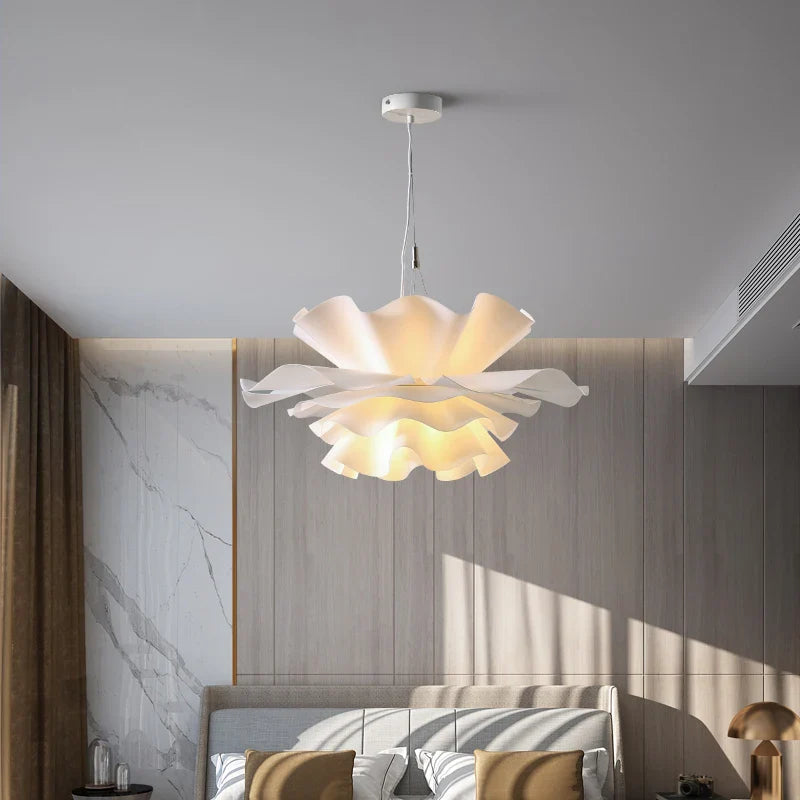 Afralia™ White Flower Chandelier Nordic Pendant Lamp for Bedroom Living Room Bar Dining Area