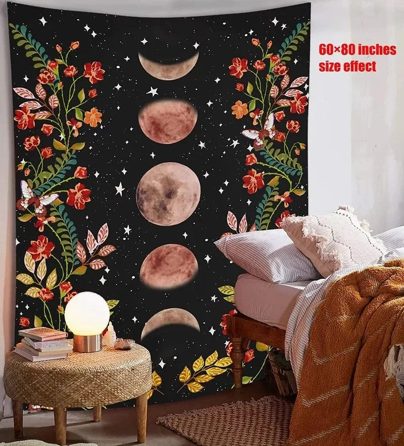 Psychedelic Moon & Starry Sky Tapestry by Afralia™ - Room & Dorm Decor Art