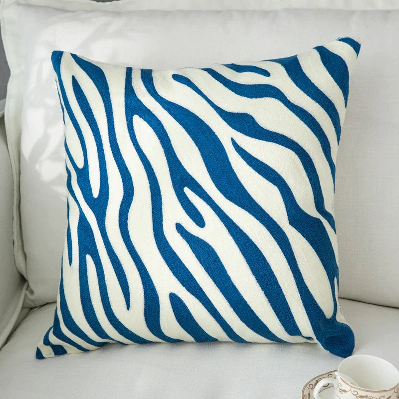 Afralia™ Zebra Pattern Embroidered Cushion Cover in Grey, Yellow, Blue