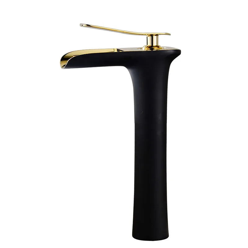 Afralia™ Gold Waterfall Bathroom Basin Faucet, White Mixer Tap Hot Cold Sink Plugin
