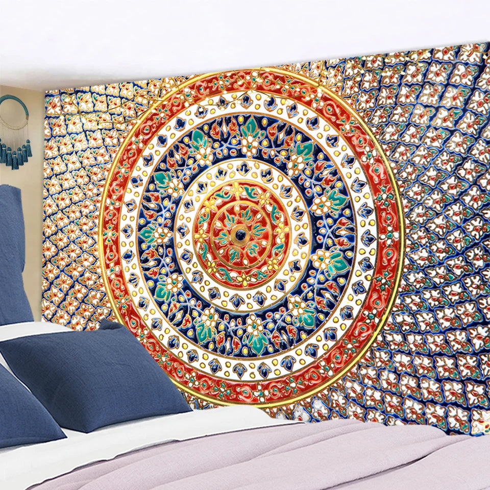 Afralia™ Floral Boho Mandala Tapestry Wall Hanging Hippie Psychedelic Carpet