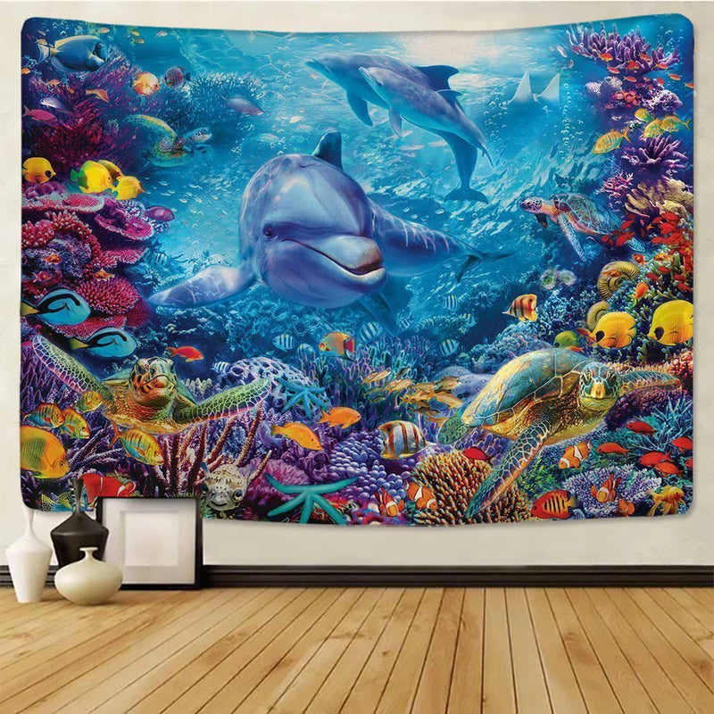 Afralia™ Rainbow Sea Turtle Dolphin Tapestry Wall Hanging Yoga Mat Beach Towel