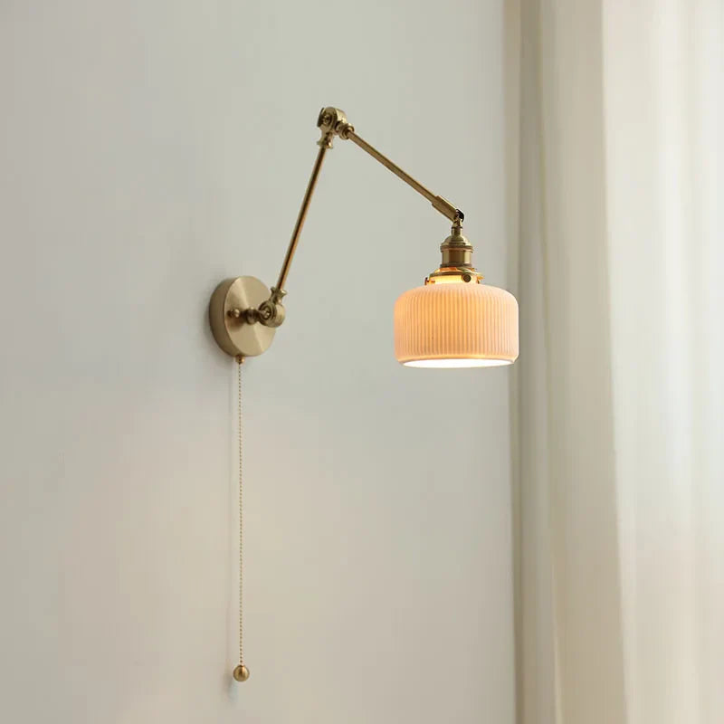 Afralia™ Copper Long Arm Wall Sconce with Pull Chain Switch LED Stair Light