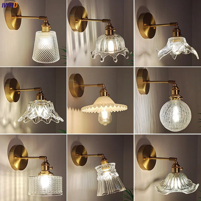Afralia™ Copper Glass Wall Light Switch Bedroom Bathroom LED Sconce