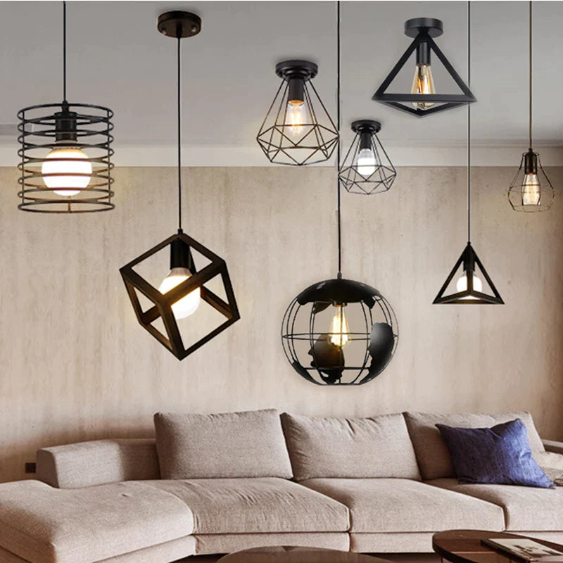 Afralia™ Modern Nordic Retro Iron Ceiling Light for Living Room, Bar, Black & White Cage Fixture