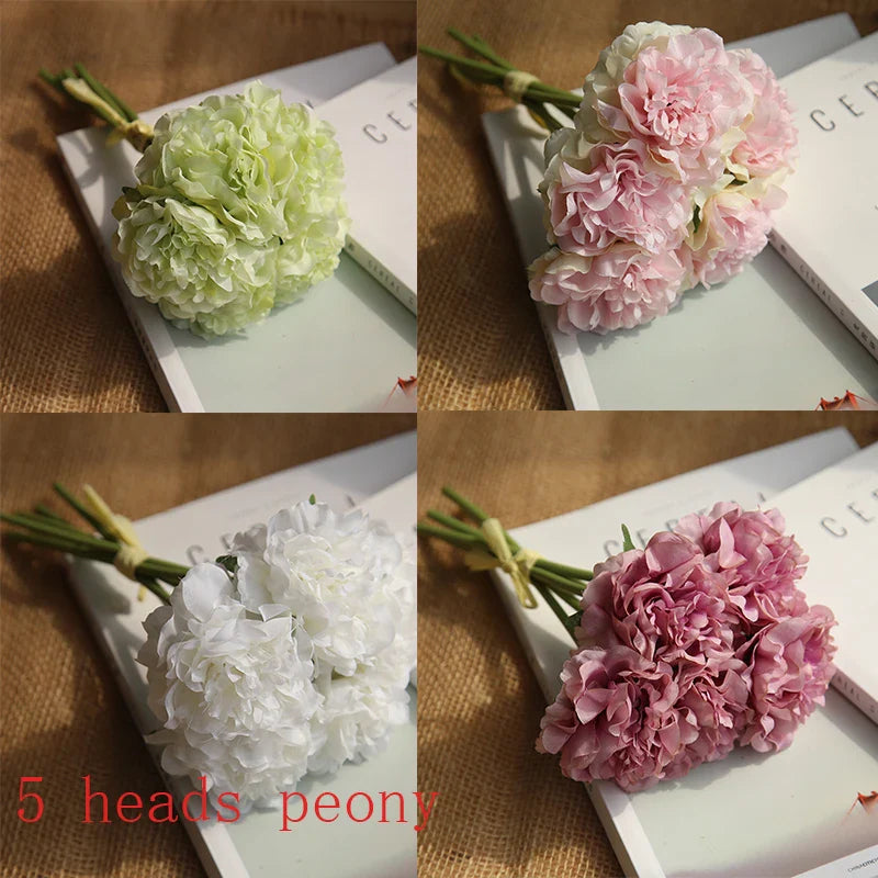 Afralia™ Peony Bouquet Wedding Home Decor Fake Silk Hydrangeas Artifcial Flowers Bouquet