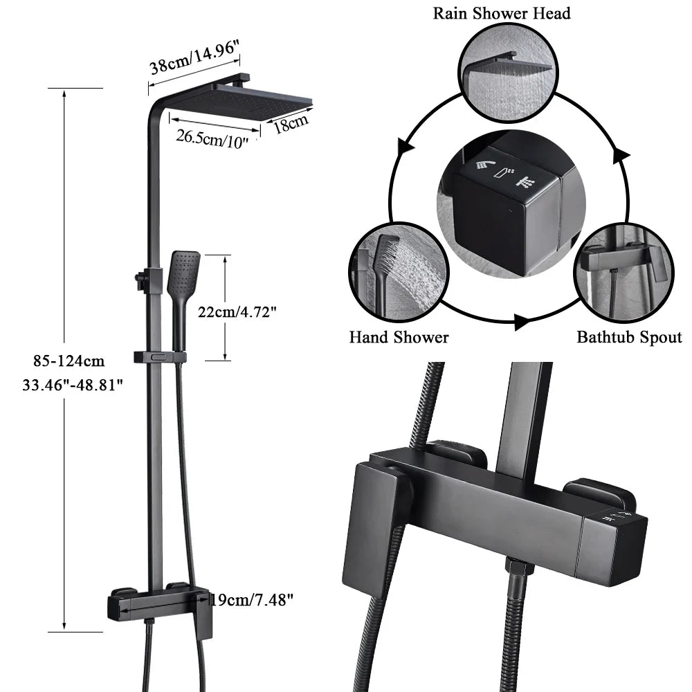 Afralia™ Chrome/Black Rain Shower Wall Mixer with Bathtub Faucet
