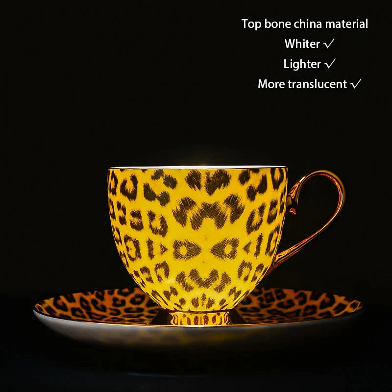 Afralia™ Leopard Print Bone China Coffee Set Tea Pot Cup Luxury Porcelain Drinkware