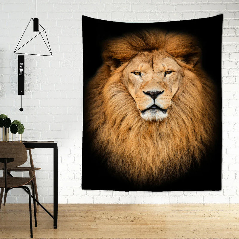 Afralia™ Majestic Lion Pattern Tapestry Art Wall Hanging Yoga Rug Bedroom Decor