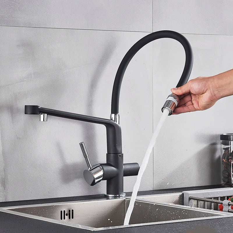 Afralia™ Dual Spout Water Filter Faucet with 360° Rotation - Kitchen Mixer Tap