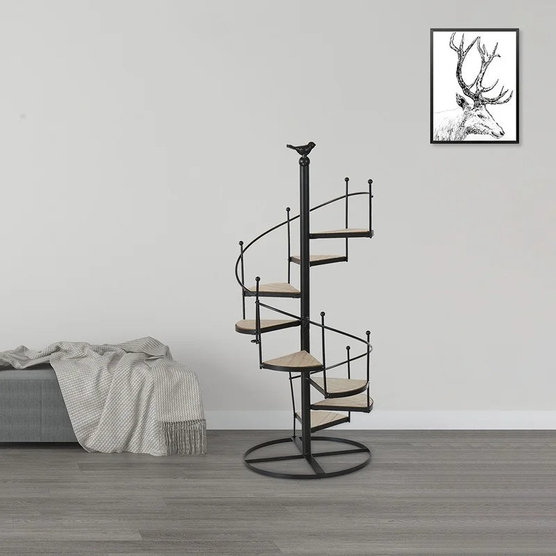 Afralia™ 8-Layer Stair Shape Iron Plant Stand with Wood Plate
