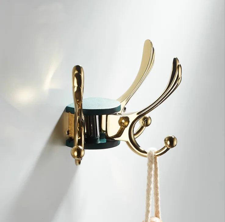 Afralia™ Green Gold Zinc Alloy Coat Hook Wall Hanging Single Hook for Bathroom or Door