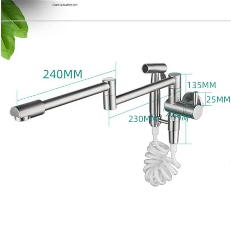 Afralia™ Wall Mounted Foldable Kitchen Faucet with Bidet Sprayer - Cold Water Sink Tap