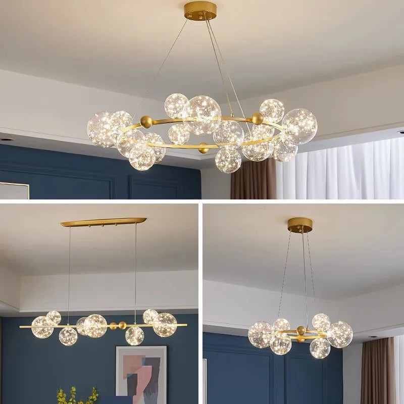 Afralia™ Glass Bubble LED Chandelier: Nordic Art Star Bright Indoor Lighting for Romantic Atmosphere