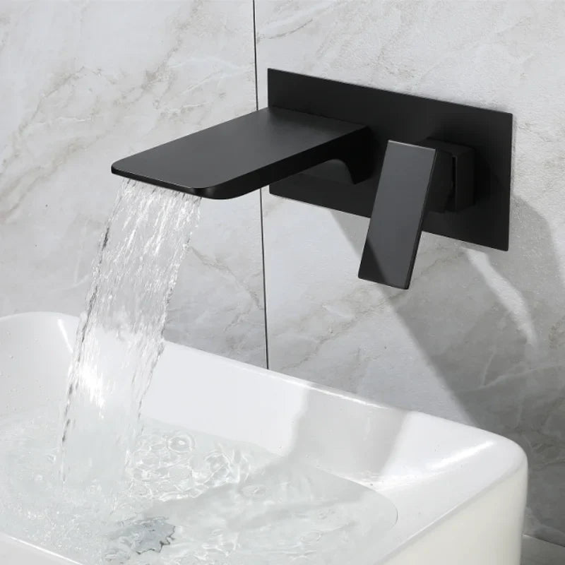 Afralia™ Blanoir Solid Brass In-Wall Black and Brushed Gold Basin Faucet Mixer Tap