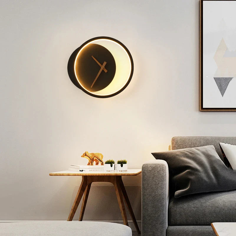 Afralia™ Modern LED Wall Clock Lamp for Living Room Bedroom Dining Hotel Bar