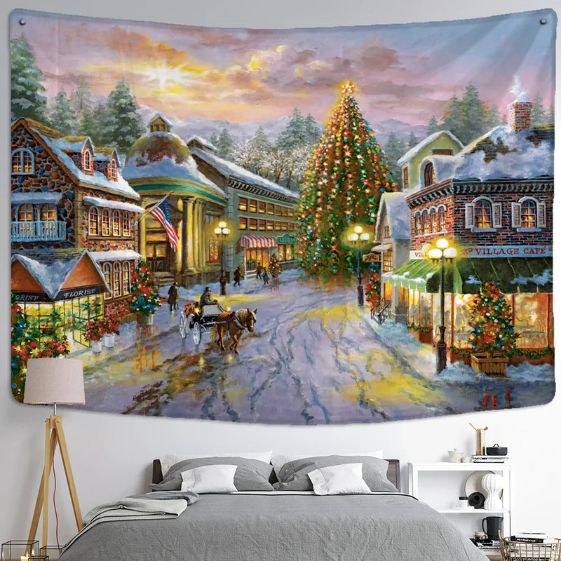 Snow Scene Oil Painting Tapestry Wall Hanging for Home Decor by Afralia™