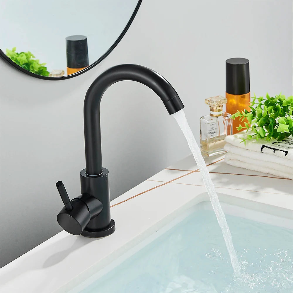 Afralia™ Matte Black Brass Basin Faucet Single Handle Hot Cold Mixer Tap