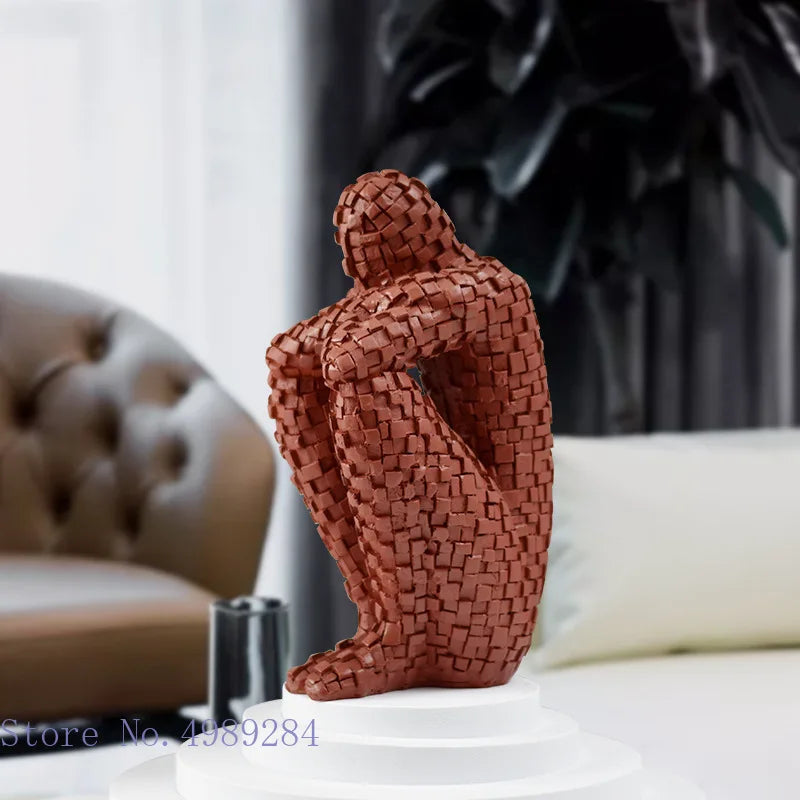 Afralia™ Golden Man Thinker Abstract Sculpture Statue for Home Decor