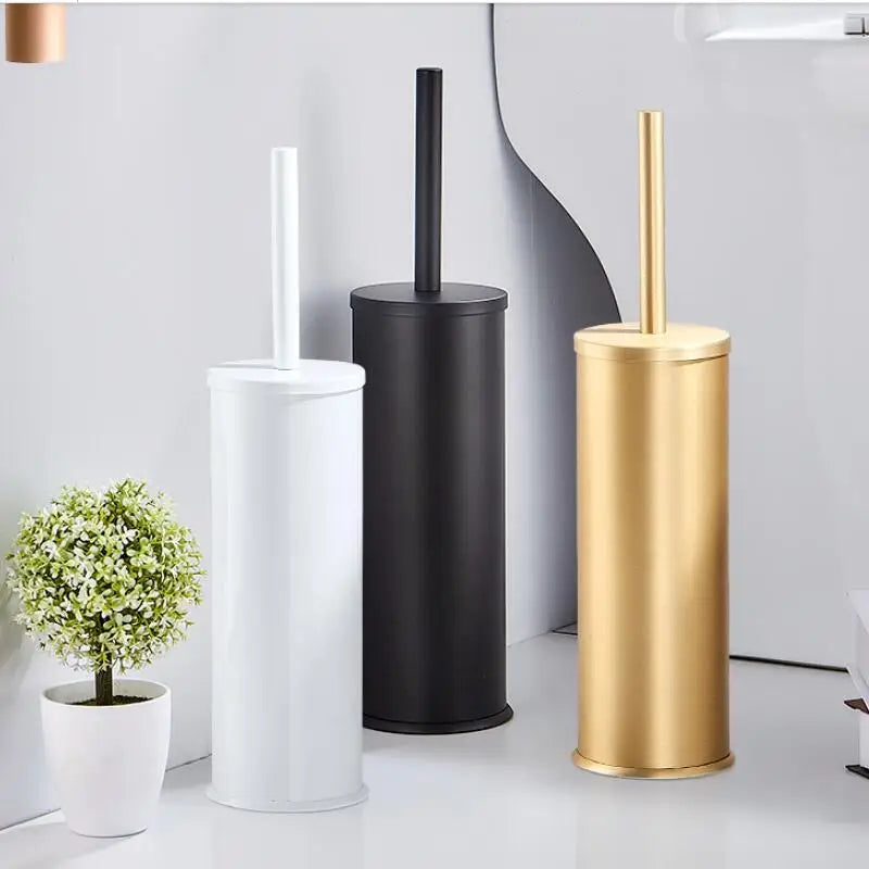 Afralia™ Aluminum Toilet Brush Holder Set, Bath Hardware, Brushed Gold/Black