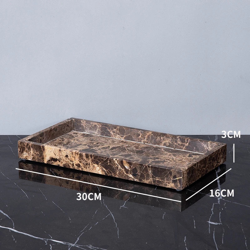 Afralia™ Emperador Dark Marble Bathroom Set: Toothbrush Holder, Soap Dish, Soap Dispenser