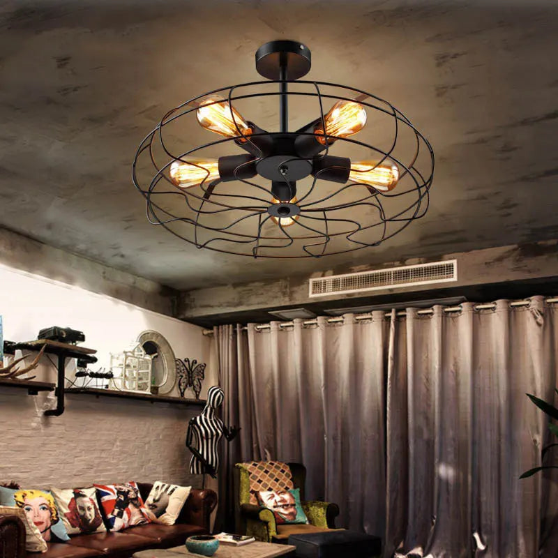 Afralia™ Retro Loft Fan Pendant Lamp for Cafe Living Room Bedroom Lighting