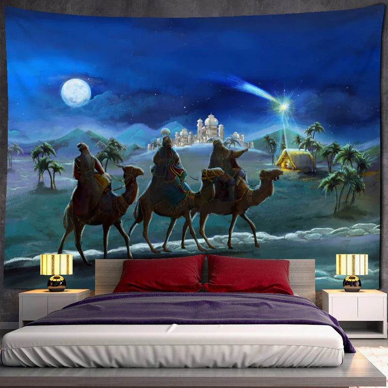 Afralia™ Camel Starlight Oil Painting Tapestry Wall Hanging - Christmas Boho Psychedelic Home Decor