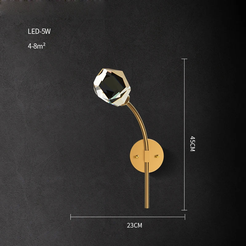 Afralia™ Crystal LED Wall Sconce for Bedroom Corridor - Designer Black Gold Wall Light