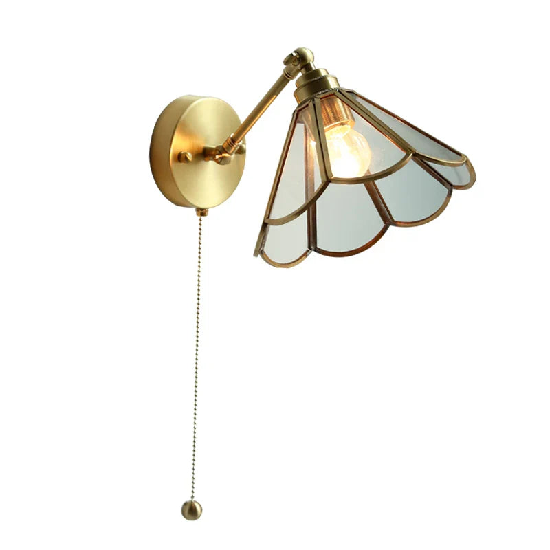 Afralia™ Nordic Copper Glass LED Wall Sconce with Pull Chain Switch