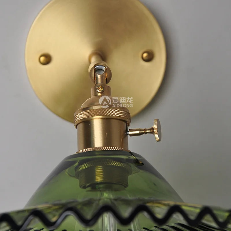 Afralia™ Japanese Copper Glass Wall Lights Modern LED Sconce for Bedroom Stair Mirror