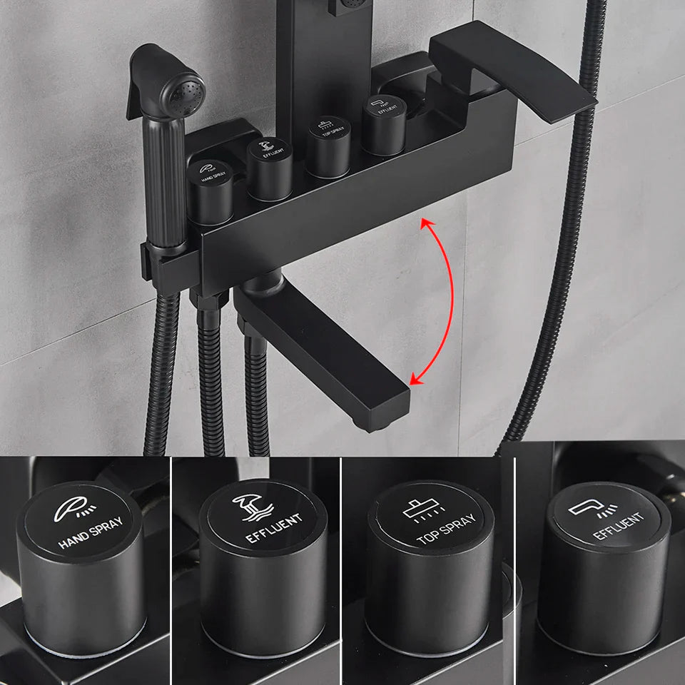Afralia™ Matte Black Bathroom Luxury Shower Faucet Set for Wall Mount Bathtub Mixer