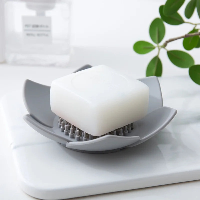 Afralia™ Silicone Petal Soap Dish with Drain Holes and Storage - Bath Supplies