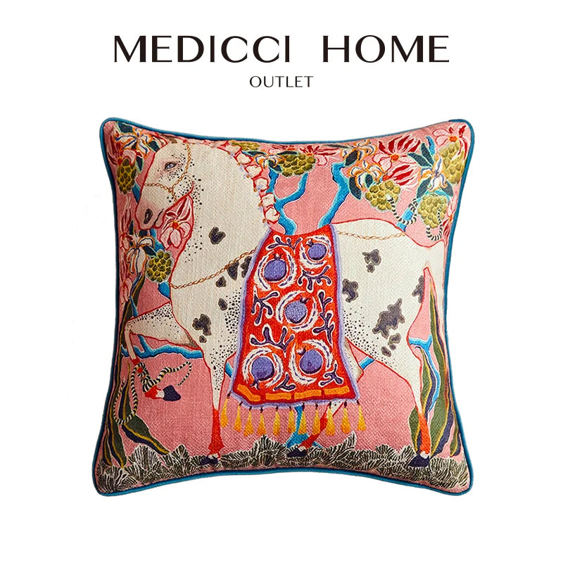 Afralia™ Mystical White Horse Cushion Cover - Chinese Traditional Retro Pattern - Sofa Chair Seat