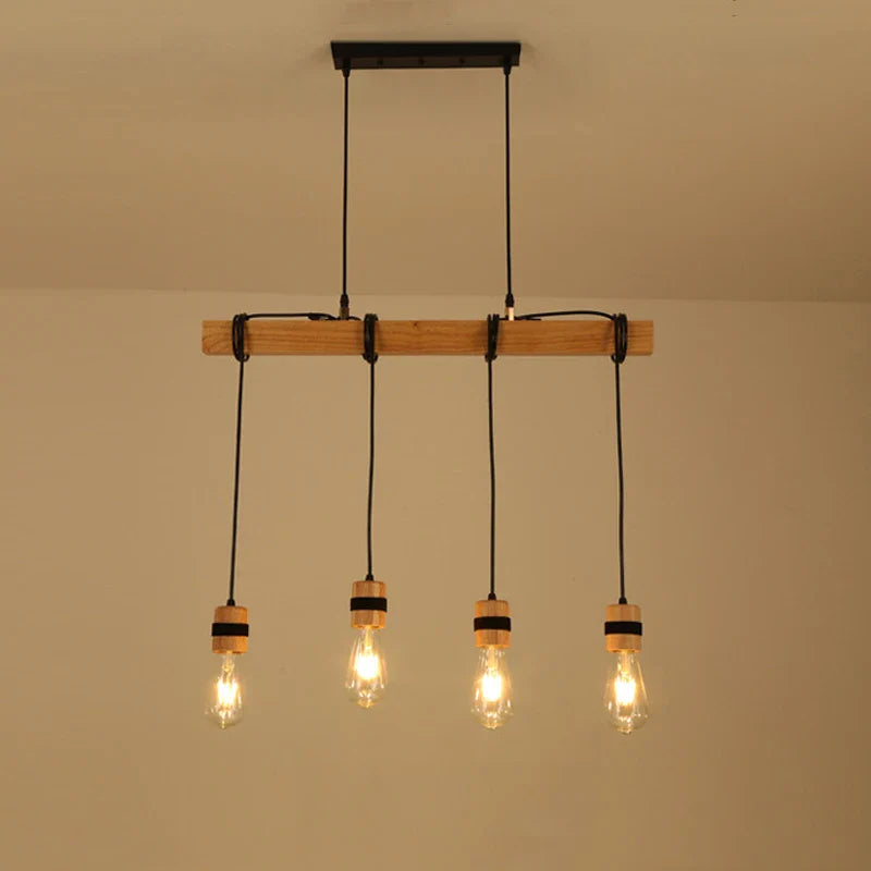 Afralia™ Solid Wood Pendant Chandelier Industrial Table Light for Living Room & Dining