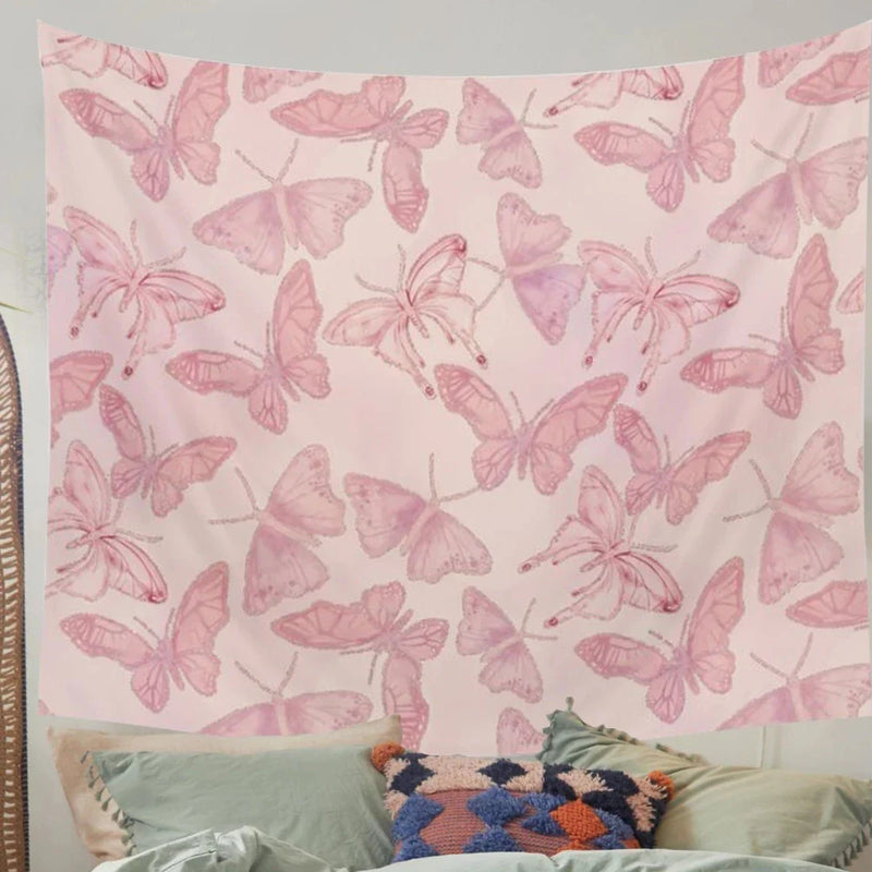 Afralia™ Pink Butterfly Hippie Tapestry for Bedroom and Living Room Decor