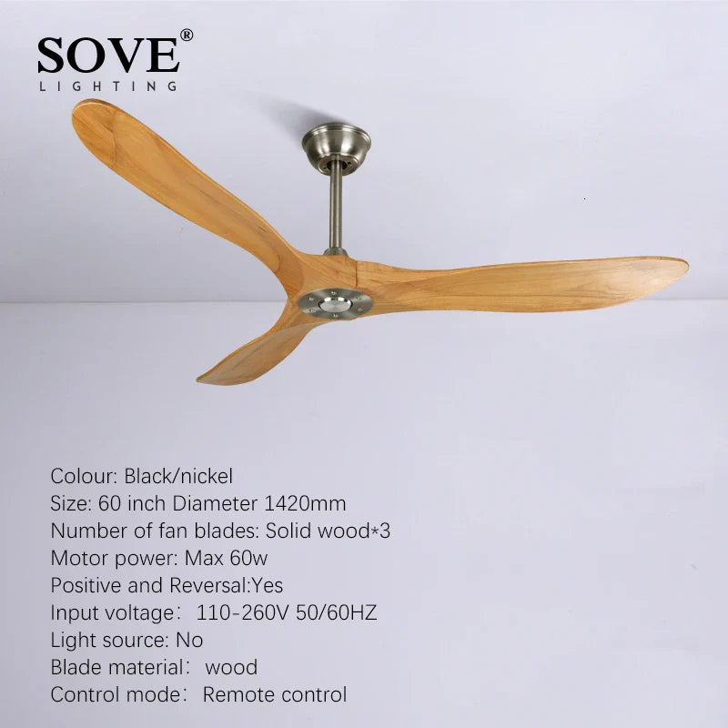 Afralia™ 60" Industrial Wooden Ceiling Fans Remote Control Ventilateur De Plafond