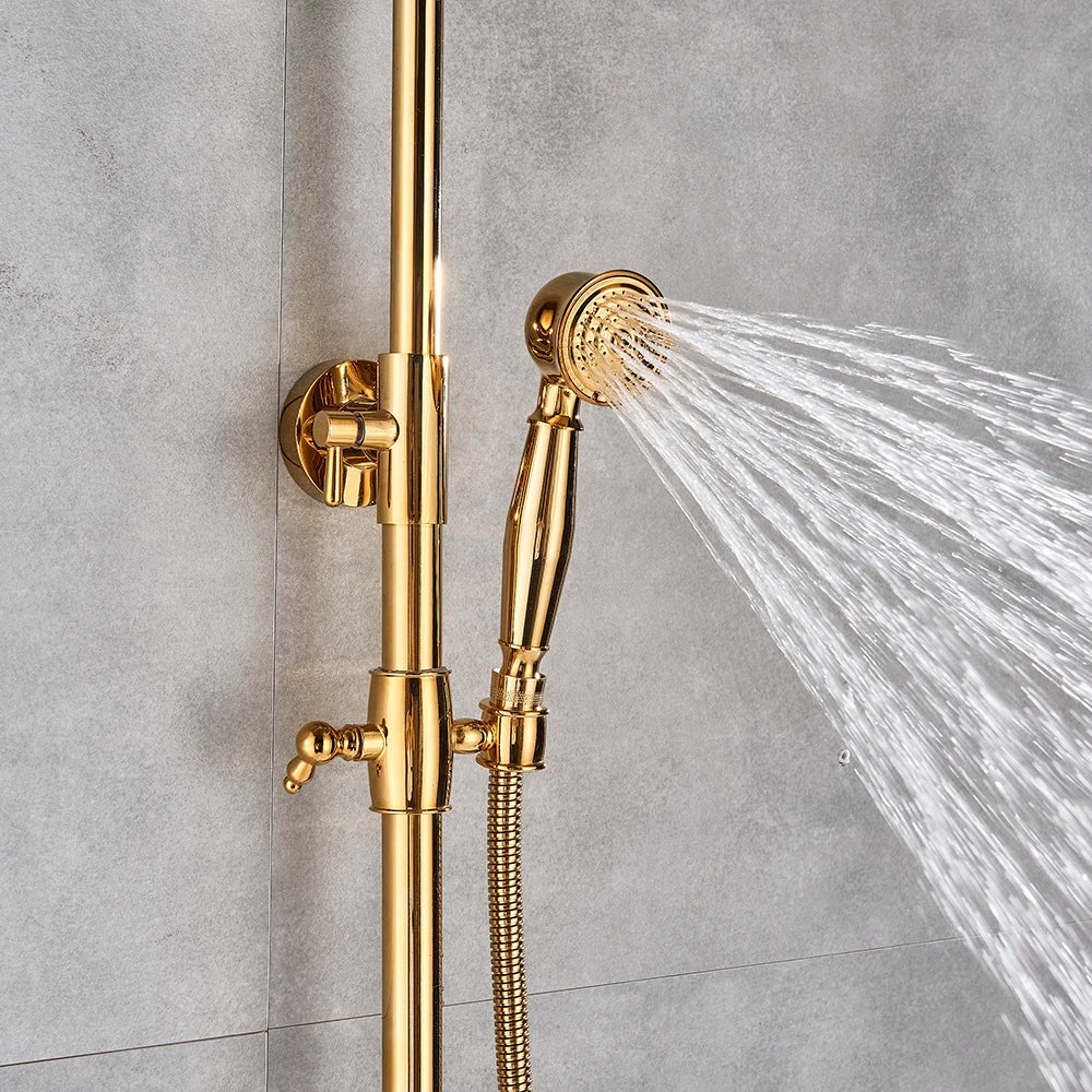 Afralia™ Gold Polish 8" Rain Shower System Wall Mounted Bathtub Faucet