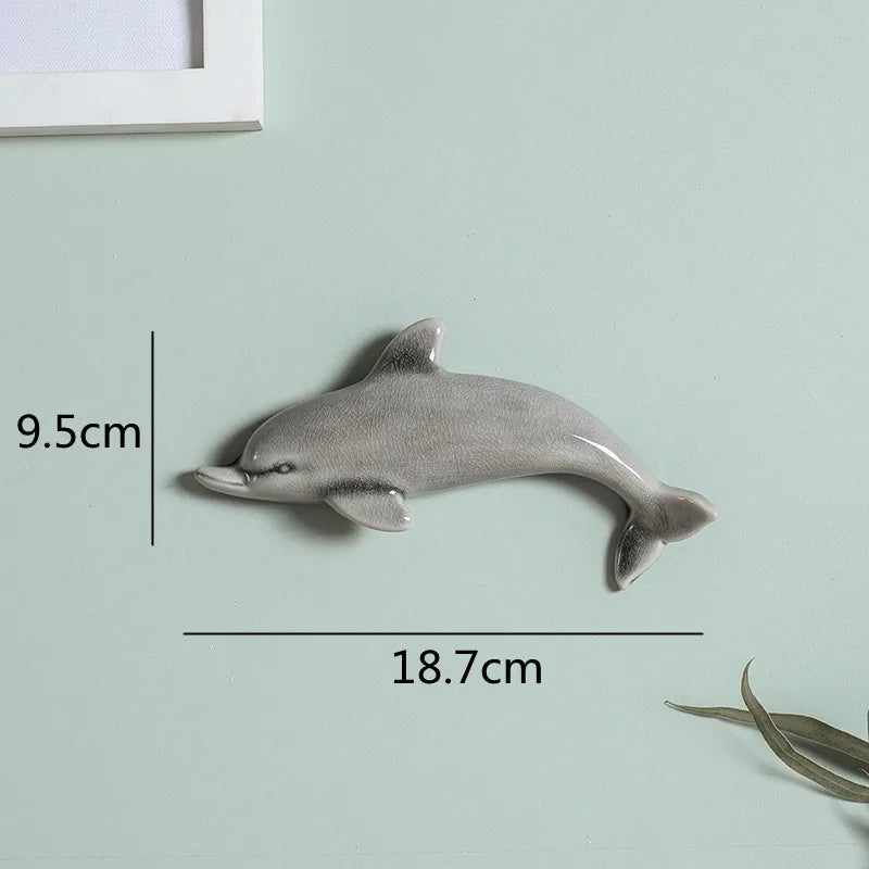 Afralia™ Dolphin Fish Ocean Background Ceramic Wall Decoration for Children's Room
