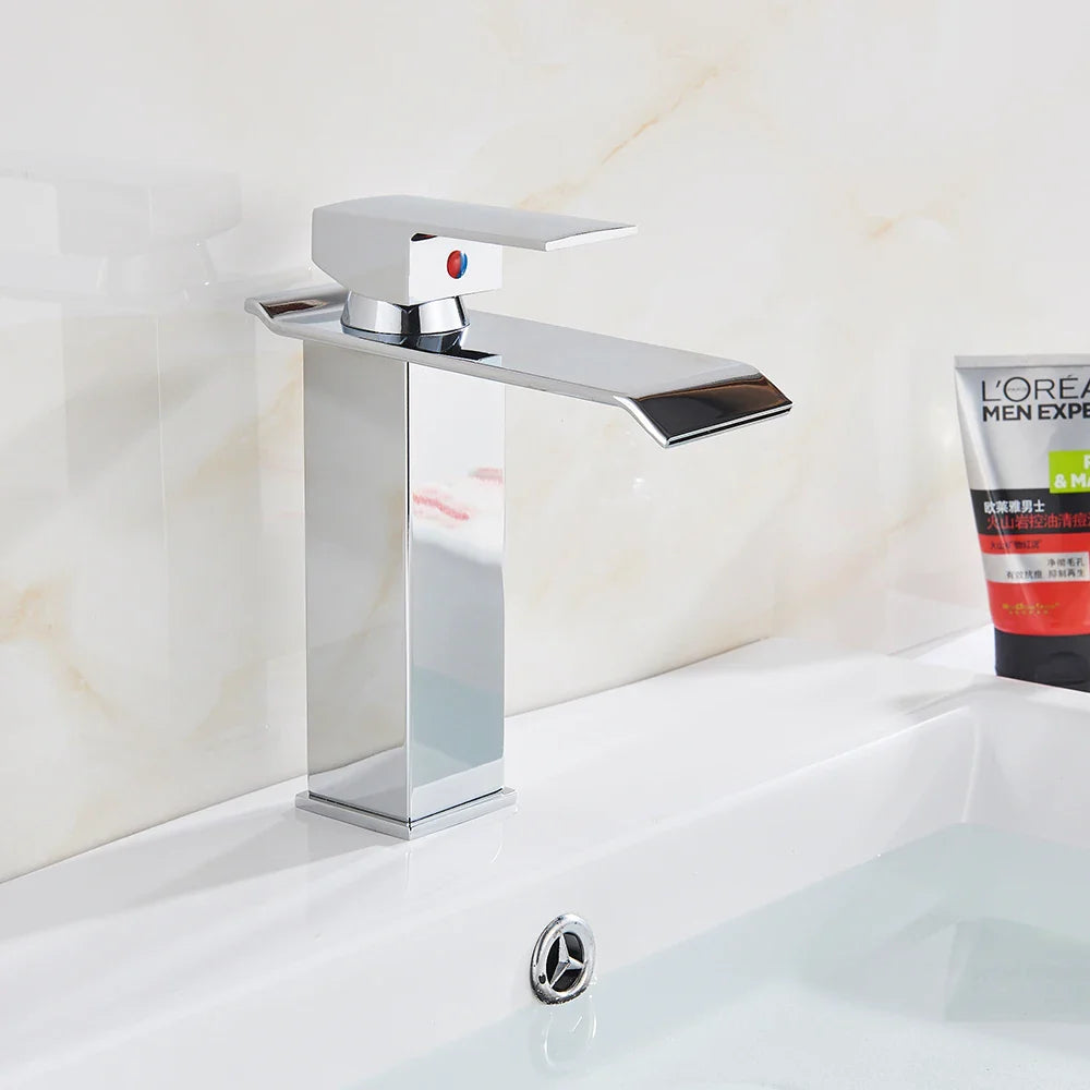 Afralia™ Rozin Waterfall Bathroom Sink Faucet - Polished Chrome Basin Mixer Tap