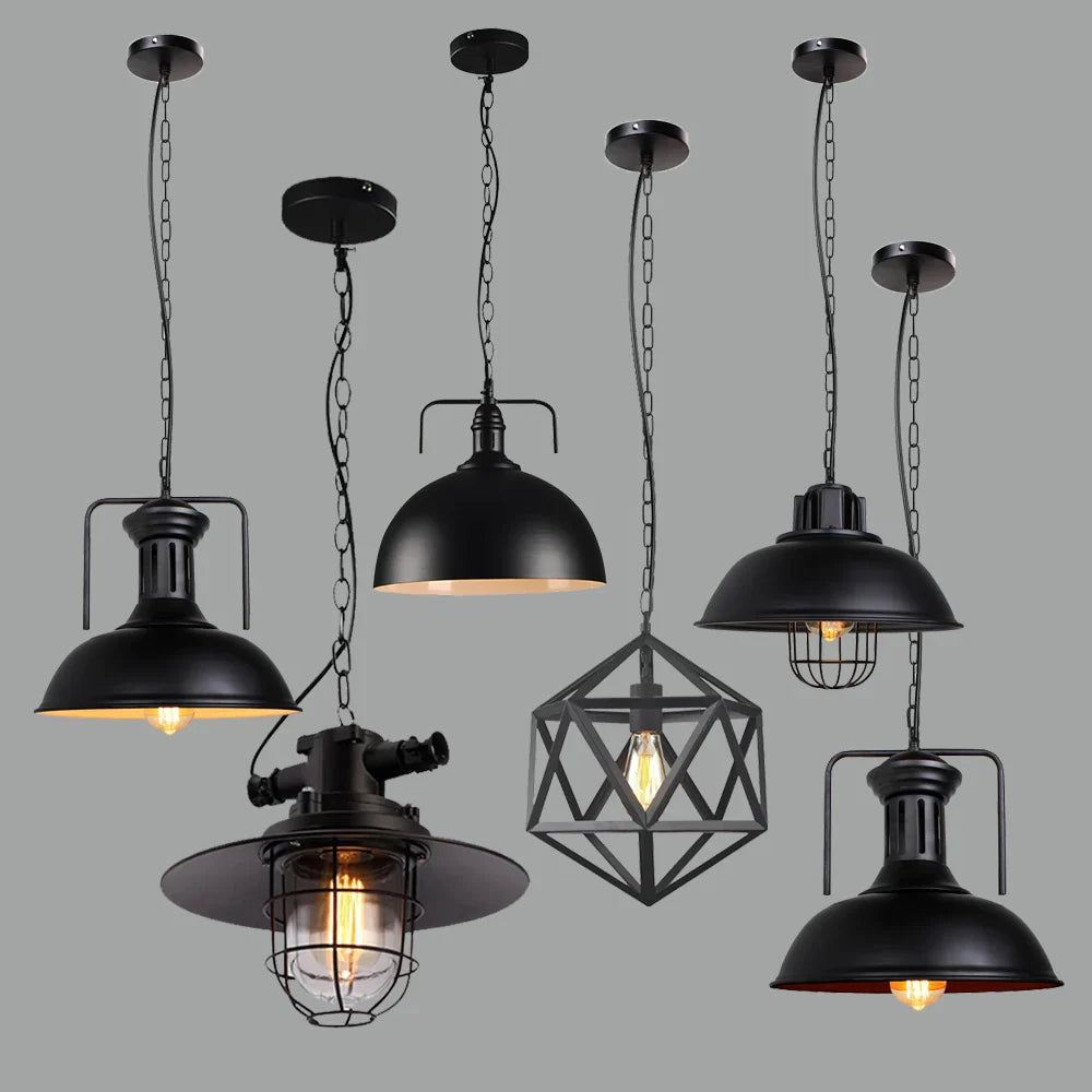 Afralia™ Loft Pendant Light Iron Chanderlier LED E27 Bar Living Room Decor