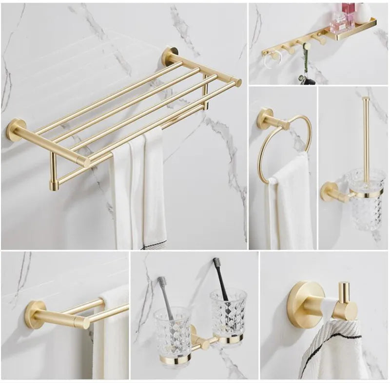Afralia™ Brushed Gold Bathroom Hardware Set for Bath Accessories and Organization.