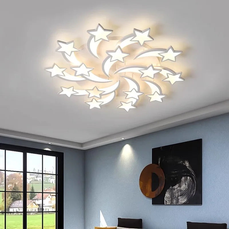 Afralia™ Modern Star LED Chandelier Lights With Remote Control for Home Indoor Lighting