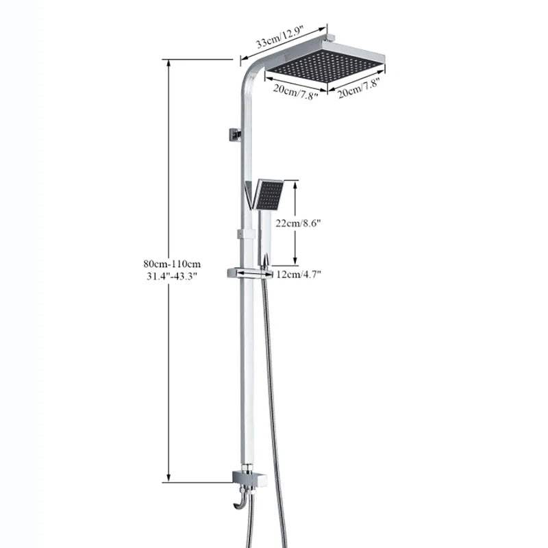 Afralia™ Chrome Bathroom Rainfall Shower Faucet Wall Mounted Mixer Tap Kit